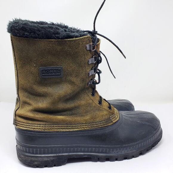 Sorel Kaufman winter boot in green suede uppers Size 11 Height is 11" Tall - Picture 1 of 13